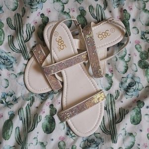 385 fifth White Sandals with rhinestones